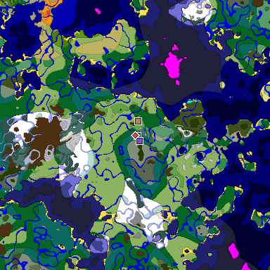 Predicted biome map of Java 1.18 seed 6314102156216194370 around estimated spawn