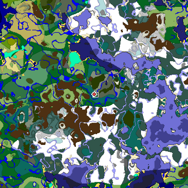 Predicted biome map of Java 1.18 seed -3737840041915888605 around estimated spawn
