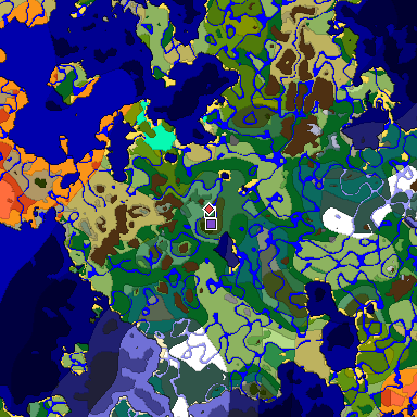 Predicted biome map of Java 1.18 seed -8203073237691351464 around estimated spawn
