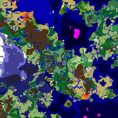 Predicted biome map of Java 1.18 seed -6121475366364094873 around estimated spawn