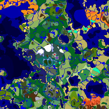 Predicted biome map of Java 1.18 seed -5821424542744238 around estimated spawn