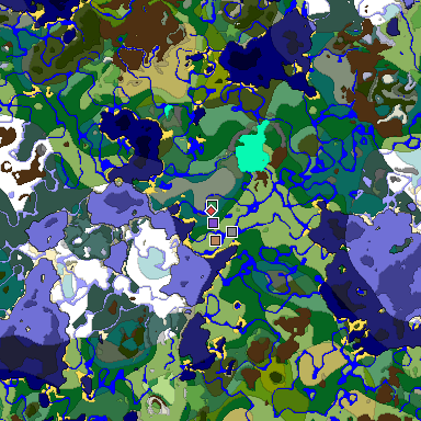 Predicted biome map of Java 1.18 seed -2771114854757764270 around estimated spawn