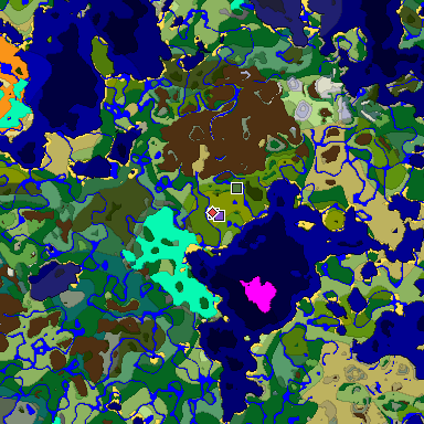 Predicted biome map of Java 1.18 seed 1377065625639907907 around estimated spawn