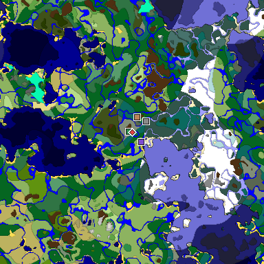 Predicted biome map of Java 1.18 seed -3463207366762145486 around estimated spawn