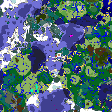 Predicted biome map of Java 1.18 seed -1396427656182564400 around estimated spawn