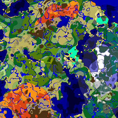 Predicted biome map of Java 1.18 seed 3196813830701060258 around estimated spawn