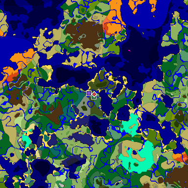 Predicted biome map of Java 1.18 seed -1443303347274833570 around estimated spawn