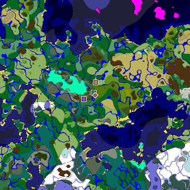Predicted biome map of Java 1.18 seed -4864645904605568779 around estimated spawn