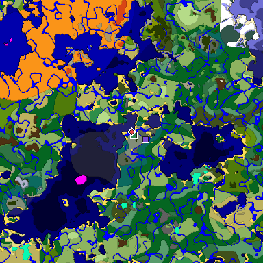 Predicted biome map of Java 1.18 seed 7100322302440688453 around estimated spawn