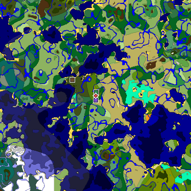 Predicted biome map of Java 1.18 seed 5000677704255836224 around estimated spawn