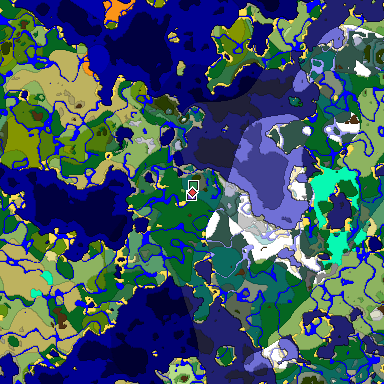 Predicted biome map of Java 1.18 seed -7703799762507858719 around estimated spawn