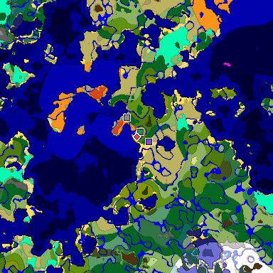 Predicted biome map of Java 1.18 seed -5346222914455744286 around estimated spawn