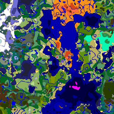 Predicted biome map of Java 1.18 seed 4908603513780300718 around estimated spawn