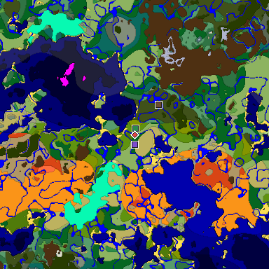 Predicted biome map of Java 1.18 seed -5532324099218141484 around estimated spawn