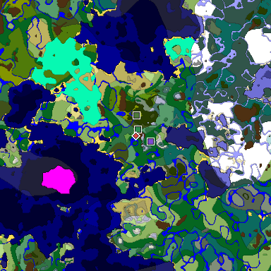 Predicted biome map of Java 1.18 seed 9018409044862003323 around estimated spawn