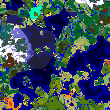 Predicted biome map of Java 1.18 seed 893883455868718580 around estimated spawn