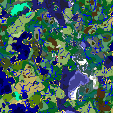 Predicted biome map of Java 1.18 seed -4143467042549374099 around estimated spawn