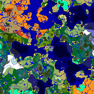 Predicted biome map of Java 1.18 seed 4012272599209405632 around estimated spawn