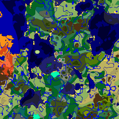 Predicted biome map of Java 1.18 seed -4914820030345588276 around estimated spawn