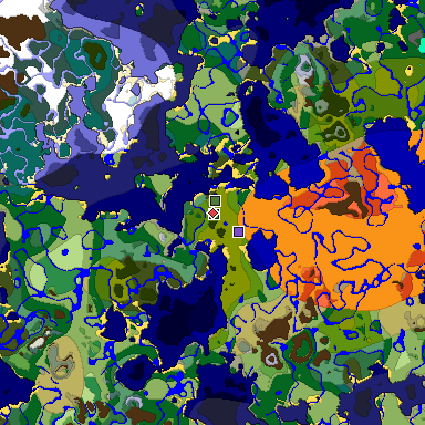 Predicted biome map of Java 1.18 seed -2497052358596525124 around estimated spawn