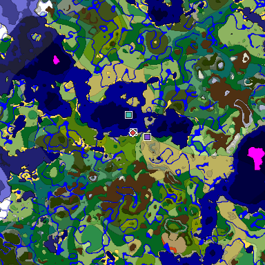 Predicted biome map of Java 1.18 seed -5104115953726962335 around estimated spawn