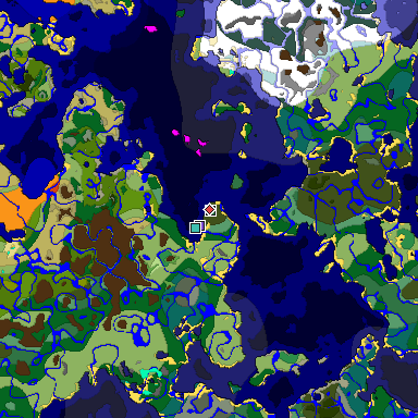 Predicted biome map of Java 1.18 seed -8971567947452576764 around estimated spawn