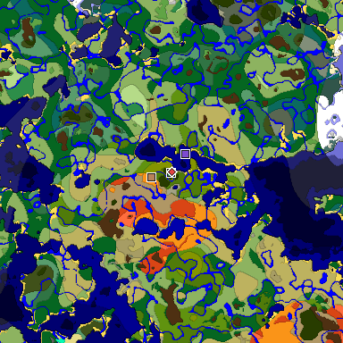 Predicted biome map of Java 1.18 seed -1705505922899196865 around estimated spawn