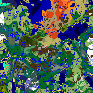 Predicted biome map of Java 1.18 seed 6099726440976163070 around estimated spawn