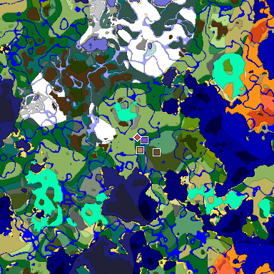 Predicted biome map of Java 1.18 seed 7983523722293652347 around estimated spawn