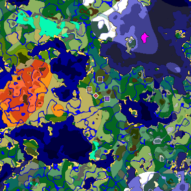 Predicted biome map of Java 1.18 seed -1031042826297898958 around estimated spawn