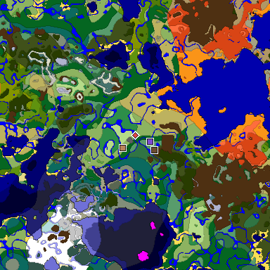 Predicted biome map of Java 1.18 seed 515157362897686413 around estimated spawn