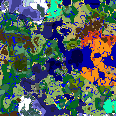 Predicted biome map of Java 1.18 seed 4754329743911654406 around estimated spawn