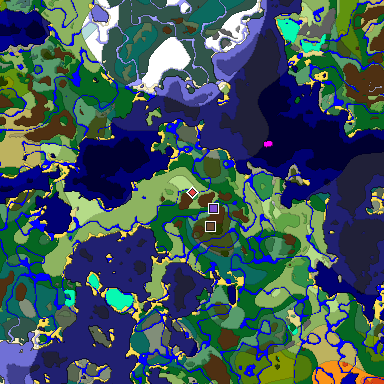 Predicted biome map of Java 1.18 seed 8736671724523609510 around estimated spawn