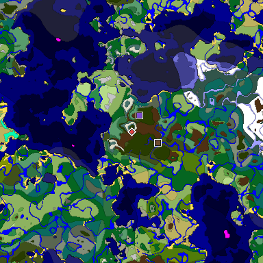 Predicted biome map of Java 1.18 seed 7871466643223895459 around estimated spawn