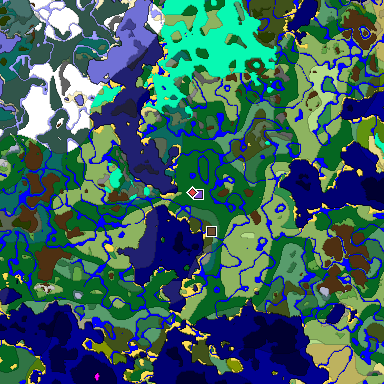 Predicted biome map of Java 1.18 seed 5740517528534161802 around estimated spawn