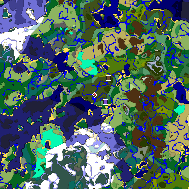 Predicted biome map of Java 1.18 seed 491651140828480945 around estimated spawn