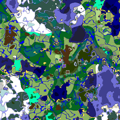 Predicted biome map of Java 1.18 seed 780713042179511971 around estimated spawn