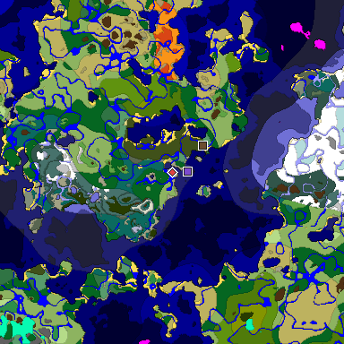 Predicted biome map of Java 1.18 seed 3198866343034594500 around estimated spawn
