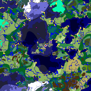 Predicted biome map of Java 1.18 seed -3124234835621811618 around estimated spawn