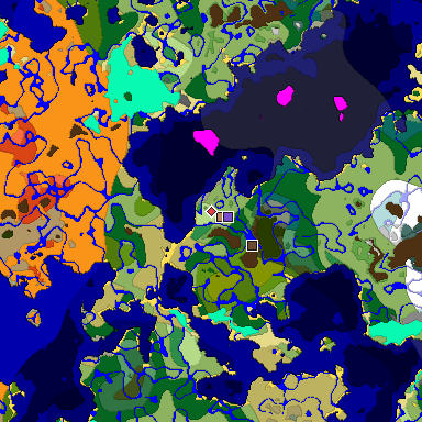Predicted biome map of Java 1.18 seed 5454591827127393201 around estimated spawn