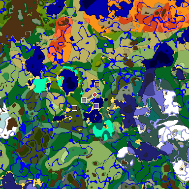 Predicted biome map of Java 1.18 seed -5780183684544568566 around estimated spawn