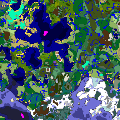 Predicted biome map of Java 1.18 seed 2301818823038266132 around estimated spawn