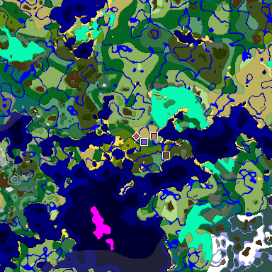 Predicted biome map of Java 1.18 seed 6019568663750056410 around estimated spawn