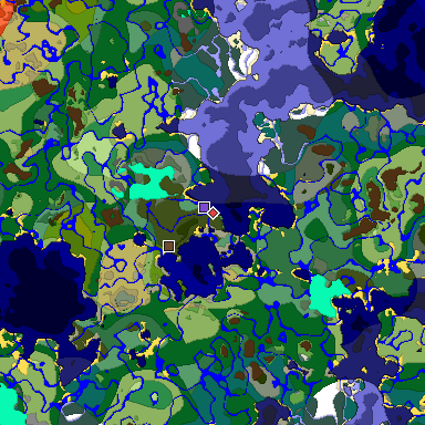 Predicted biome map of Java 1.18 seed -8627992621300948592 around estimated spawn