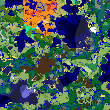 Predicted biome map of Java 1.18 seed -8770806532196038022 around estimated spawn