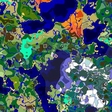 Predicted biome map of Java 1.18 seed -3915099997498772459 around estimated spawn