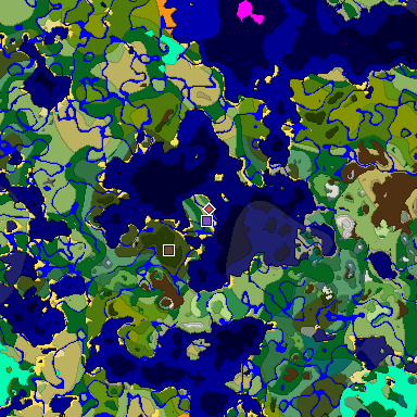 Predicted biome map of Java 1.18 seed 3456381046837660825 around estimated spawn