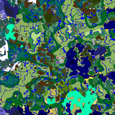 Predicted biome map of Java 1.18 seed 8294814283239522301 around estimated spawn