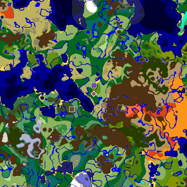 Predicted biome map of Java 1.18 seed -7235820773475602874 around estimated spawn