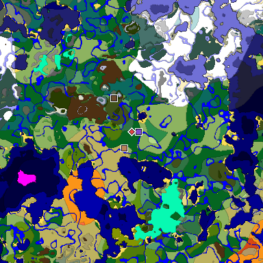 Predicted biome map of Java 1.18 seed -7468469104084258072 around estimated spawn